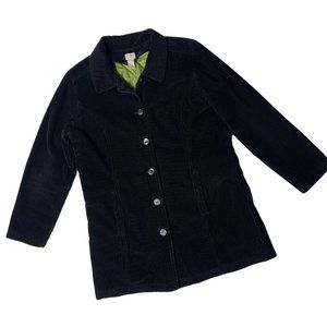 J Jill Black Corduroy Jacket Medium Green Quilted Lining Mid Length